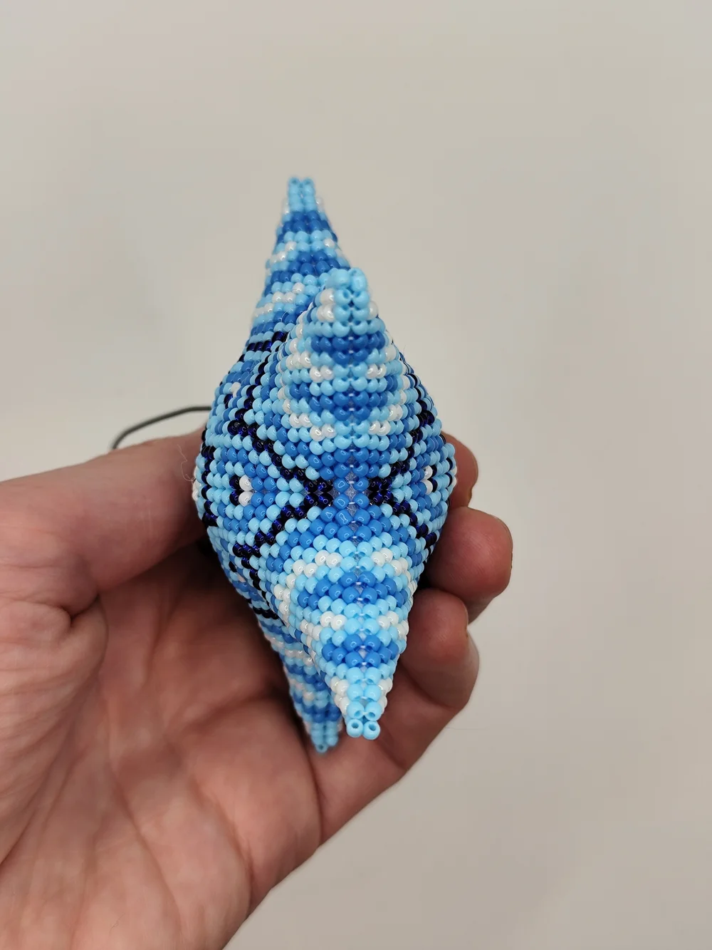 Handmade Blue Beaded Star Ornament - Holiday Decoration